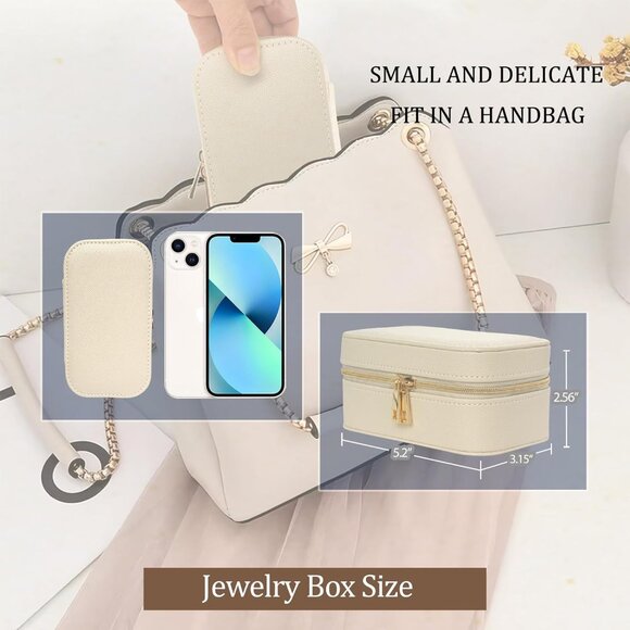 Small Travel Jewelry Case With PU Leather, Sturdy And Smooth Gold Metal Zipper, - Picture 4 of 9